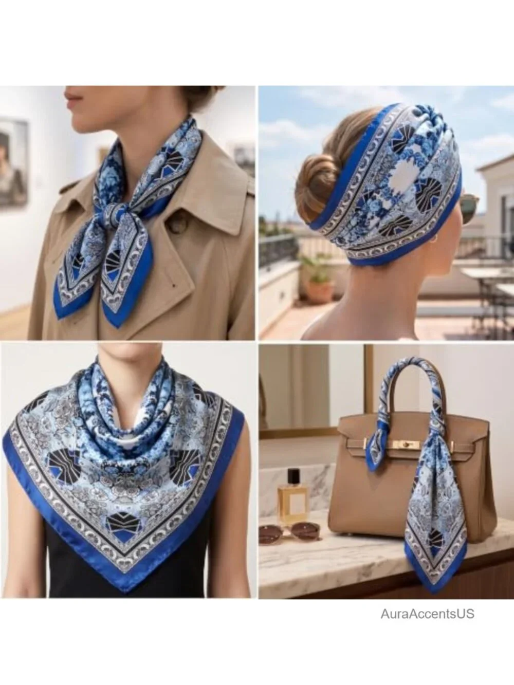 35x35 inch silk like satin scarf, large square headwrap, versatile hair and